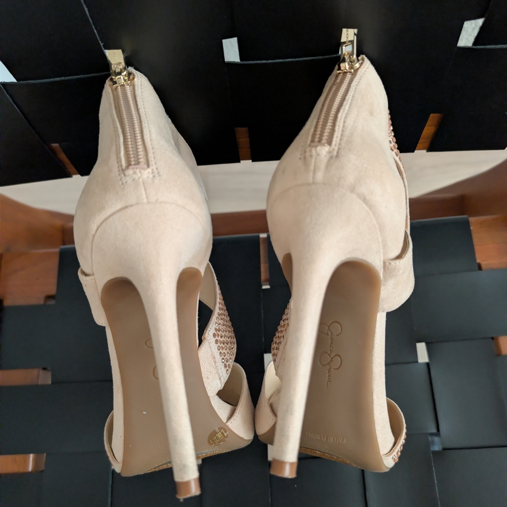 Jessica Simpson Nude/Rose Gold Embellished Strappy High Heels - Picture 9 of 9